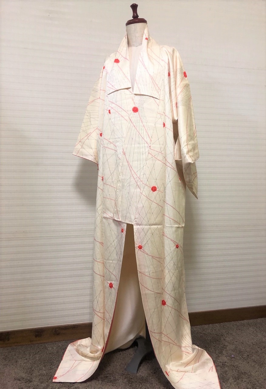和服絞り羽織リメイクオーダーメイドワンピース洋服仕立て - ひざ丈